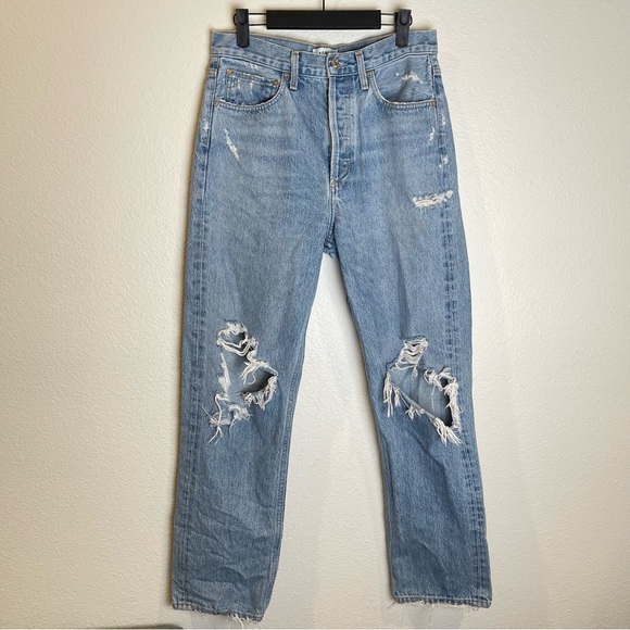 AGOLDE 90s Mid Rise Jean Size 26 Loose Fit Distressed Destroyed - Picture 2 of 14